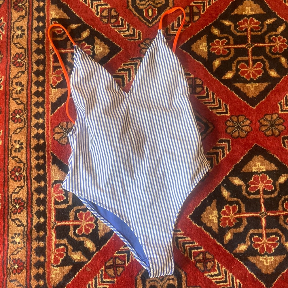 Zara seer sucker one piece blue & white NWT